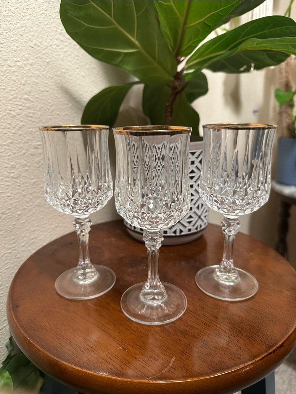 Longchamps Gold Crystal Wine Glasses CRISTAL D'ARQUES - DURAND Set of 3